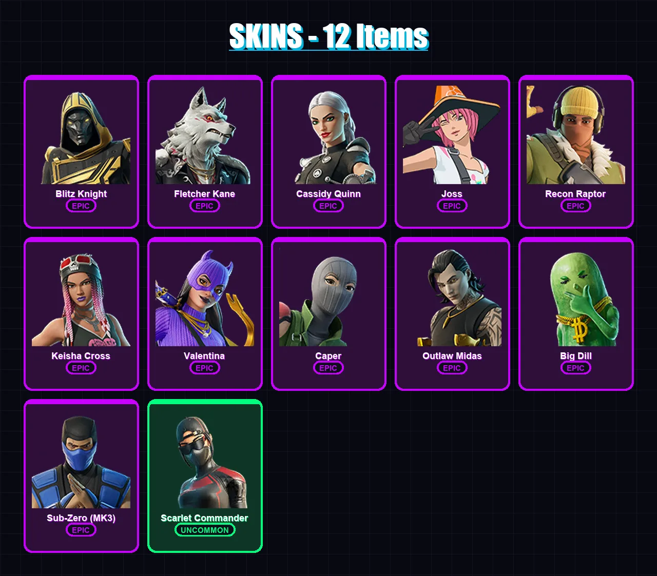 [PC/XBOX/PSN] | Blitz Knight | Fletcher Kane | Cassidy Quinn | Joss | Recon Raptor | 12 skin | 42 pickaxe | 23 emote | 28 glider | Lv313