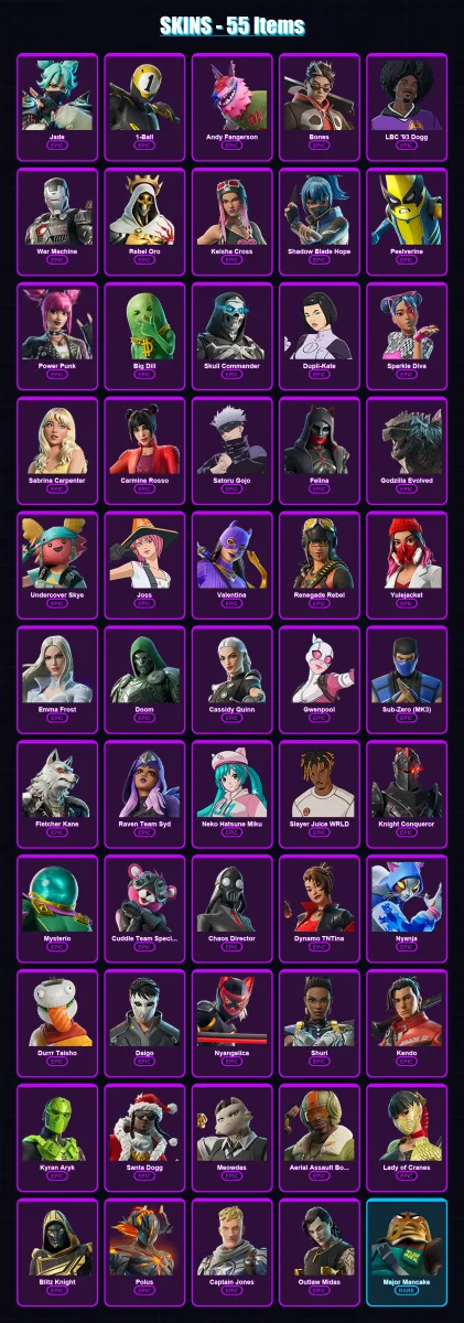 [PC/XBOX/PSN] | Jade | 1-Ball | Andy Fangerson | Bones | LBC '93 Dogg | 55 skin | 74 pickaxe | 51 emote | 48 glider | Lv472
