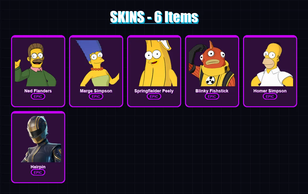 [PC/XBOX] | Ned Flanders | Marge Simpson | Springfielder Peely | Blinky Fishstick | Homer Simpson | 6 skin | 37 pickaxe | 16 emote | 25 glider | Lv2