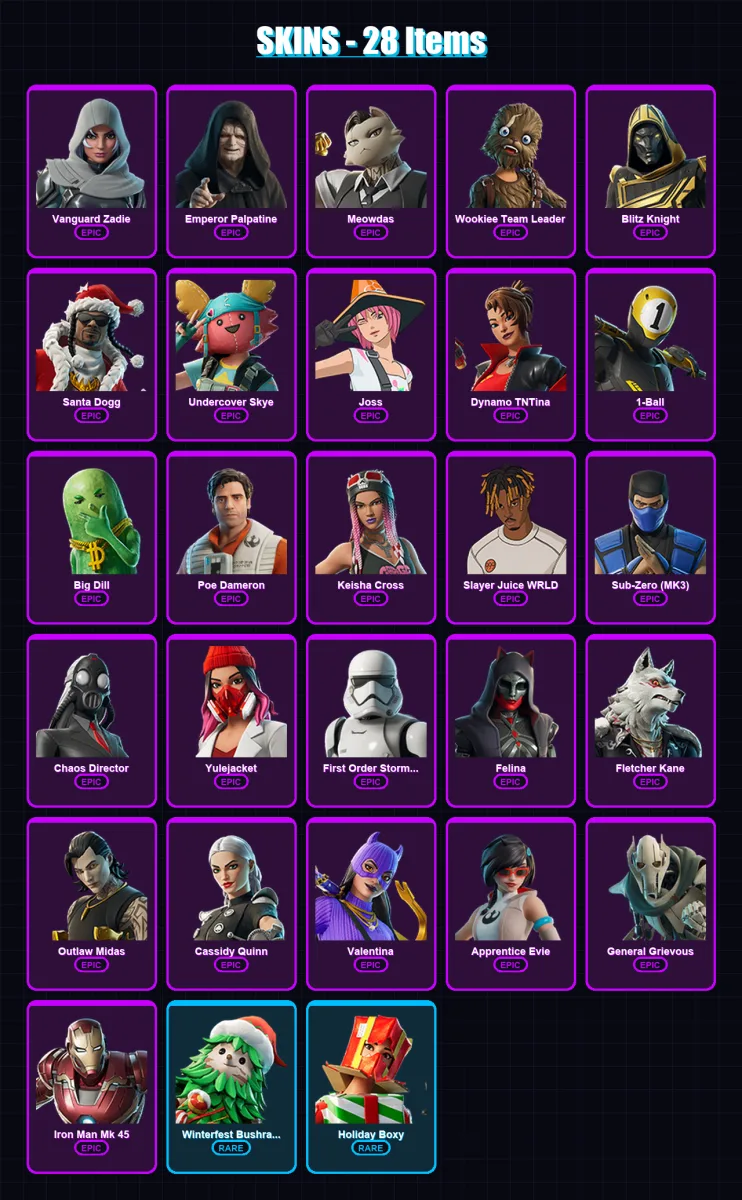 [PC/XBOX/PSN] | Vanguard Zadie | Emperor Palpatine | Meowdas | 28 skin | Lv919