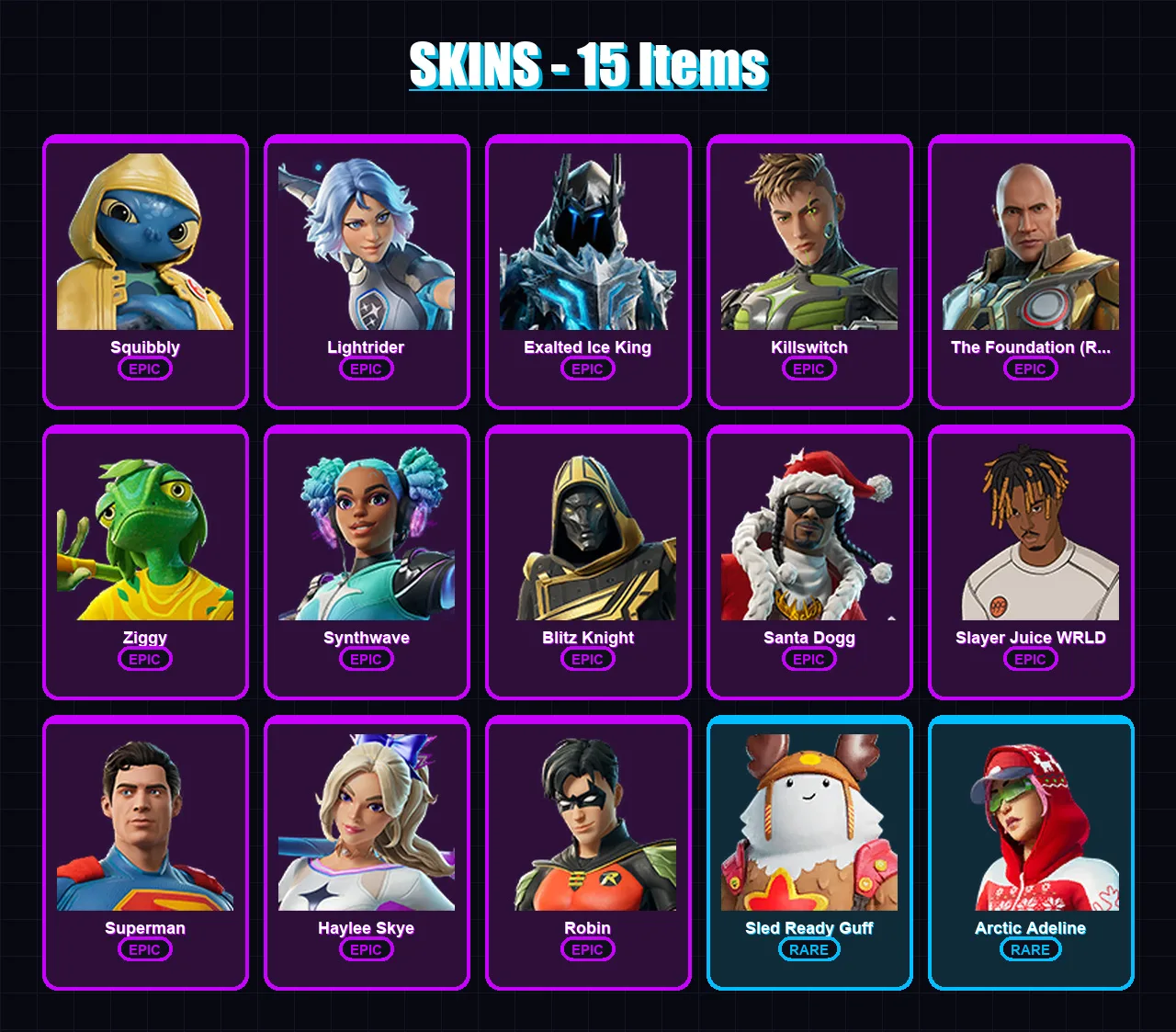 [PC/XBOX/PSN] | Squibbly | Lightrider | Exalted Ice King | 15 skin | Lv427