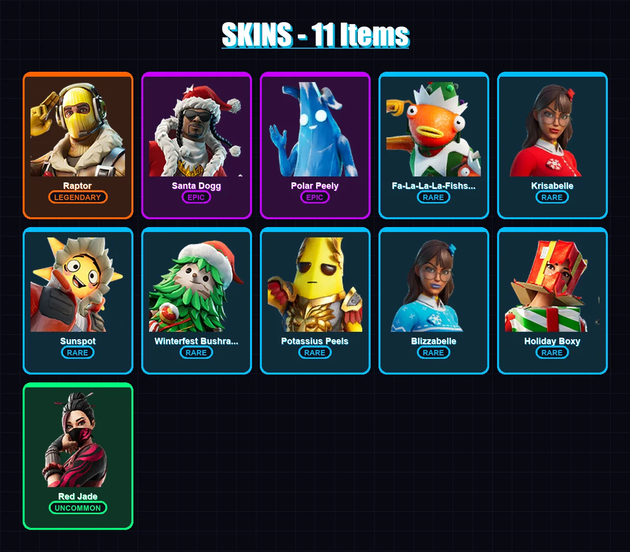 [PC/XBOX/PSN] | Raptor | Santa Dogg | Polar Peely | Fa-La-La-La-Fishstick | Krisabelle | 11 skin | 25 pickaxe | 16 emote | 23 glider | Lv295
