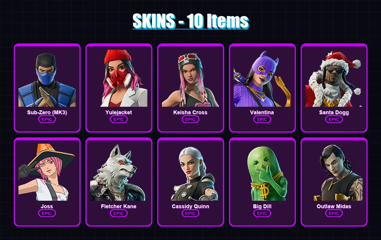 [PS4/PS5/XBOX/PC] | Sub-Zero (MK3) | Yulejacket | Keisha Cross | Valentina | Santa Dogg | 10 skin | 26 pickaxe | 14 emote | 18 glider | Lv170 — Fortnite account