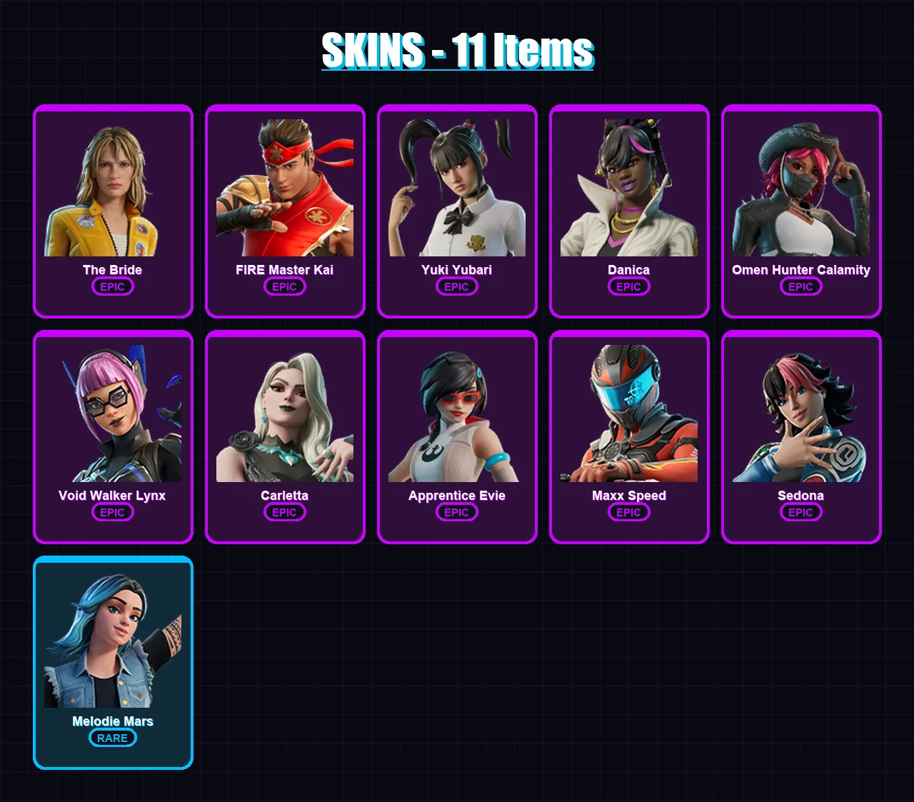 [PC/PSN] | The Bride | FIRE Master Kai | Yuki Yubari | Danica | Omen Hunter Calamity | 11 skin | 16 pickaxe | 8 emote | 5 glider | Lv111
