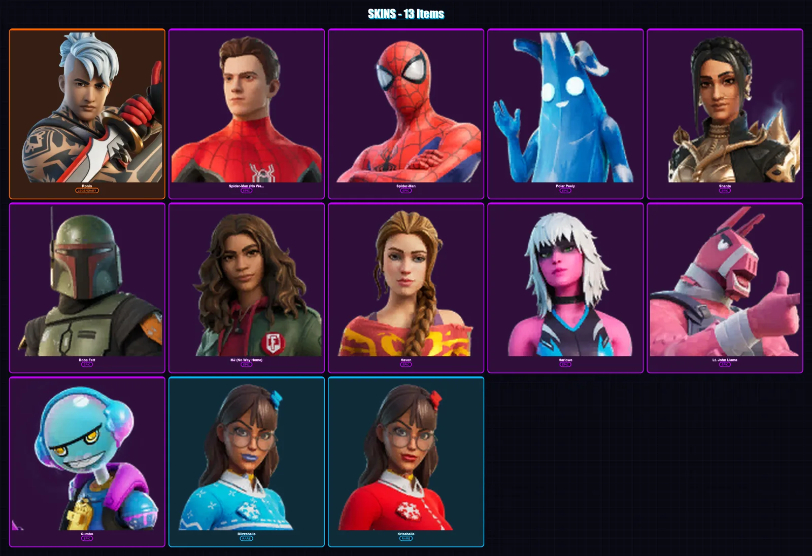 [PC/XBOX/PSN] | Ronin | Spider-Man (No Way Home) | Spider-Man | Polar Peely | Shanta | 13 skin | 12 pickaxe | 9 emote | 11 glider | Lv118 — Fortnite account