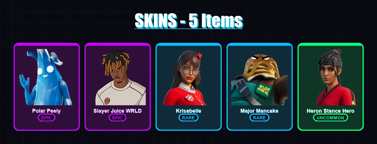[PS4/PS5/XBOX/PC] | Polar Peely | Slayer Juice WRLD | Krisabelle | 5 skin | Lv626