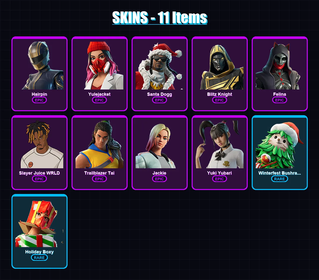 [PS4/PS5/XBOX/PC] | Hairpin | Yulejacket | Santa Dogg | Blitz Knight | Felina | 11 skin | 59 pickaxe | 24 emote | 30 glider | Lv687