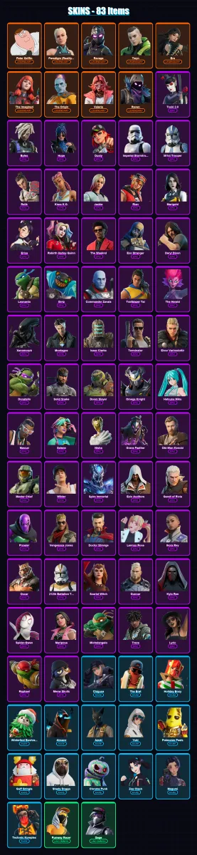 [PC/PSN] | Peter Griffin | Paradigm (Reality-659) | Ravage | Twyn | Era | 83 skin | 88 pickaxe | 82 emote | 53 glider | Lv747 — Fortnite account