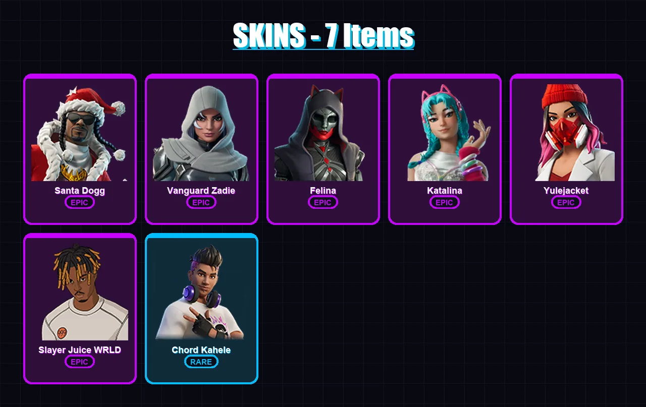 [PC/XBOX/PSN] | Santa Dogg | Vanguard Zadie | Felina | Katalina | Yulejacket | 7 skin | 40 pickaxe | 12 emote | 21 glider | Lv283