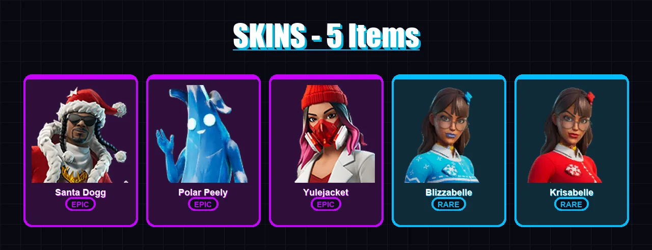 [PC/XBOX/PSN] | Santa Dogg | Polar Peely | Yulejacket | Blizzabelle | Krisabelle | 5 skin | 17 pickaxe | 6 emote | 11 glider | Lv119