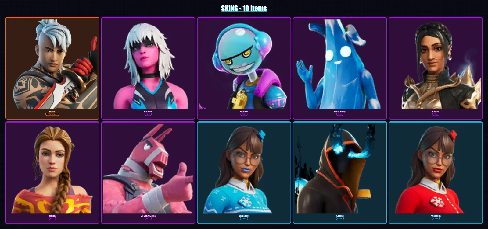 [PC/XBOX/PSN] | Ronin | Harlowe | Gumbo | Polar Peely | Shanta | 10 skin | 13 pickaxe | 10 emote | 10 glider | Lv132