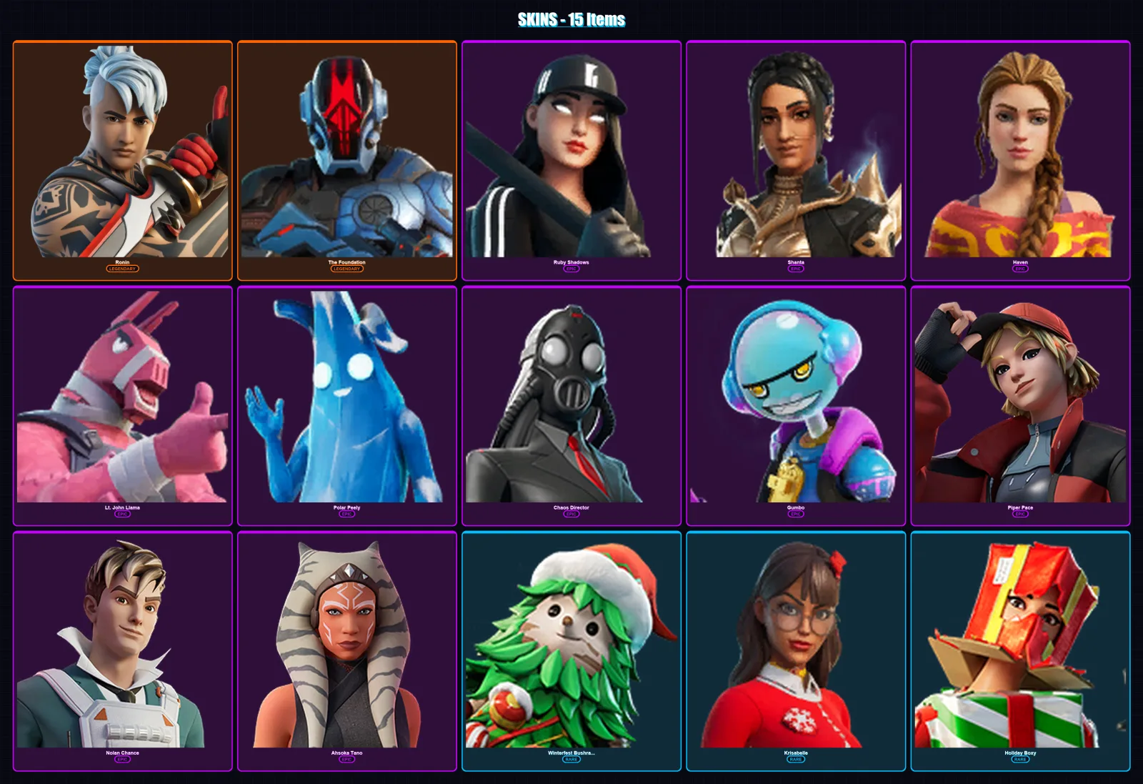 [PS4/PS5/XBOX/PC] | Ronin | The Foundation | Ruby Shadows | Shanta | Haven | 15 skin | 29 pickaxe | 20 emote | 25 glider | Lv473 — Fortnite account
