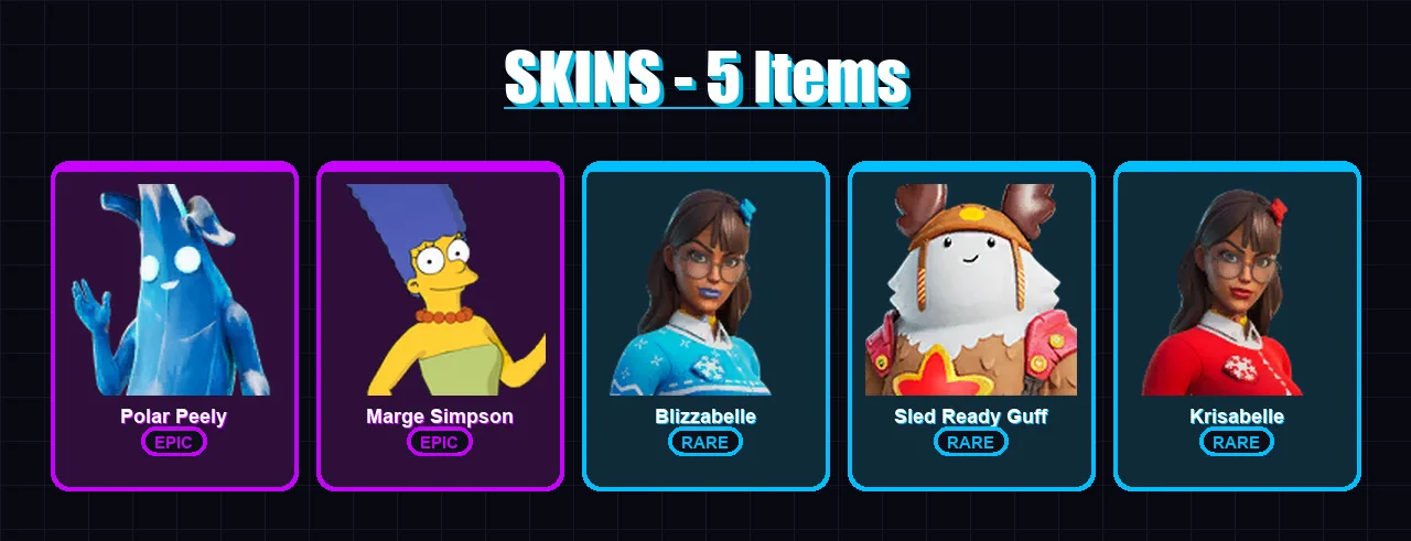 [PC/XBOX/PSN] | Polar Peely | Marge Simpson | Blizzabelle | Sled Ready Guff | Krisabelle | 5 skin | 15 pickaxe | 14 emote | 11 glider | Lv134