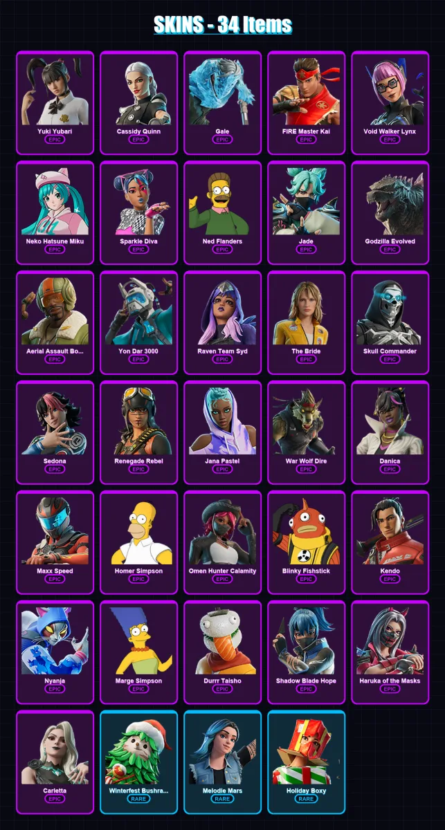 [PC/XBOX/PSN] | Yuki Yubari | Cassidy Quinn | Gale | FIRE Master Kai | Void Walker Lynx | 34 skin | 34 pickaxe | 26 emote | 19 glider | Lv141