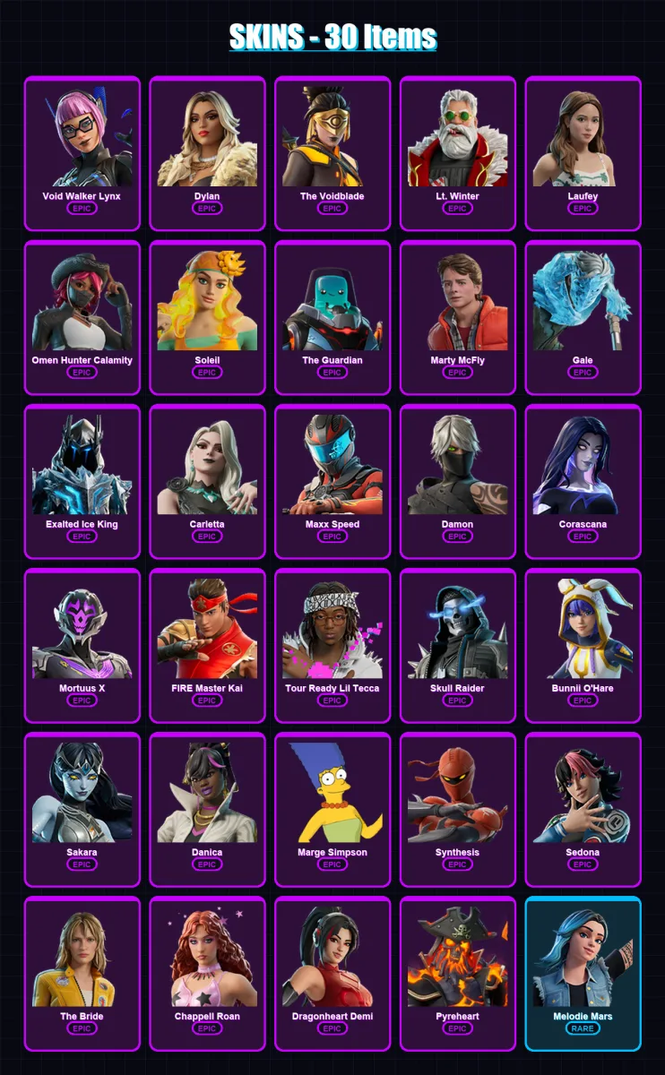 [PC/PSN] | Void Walker Lynx | Dylan | The Voidblade | Lt. Winter | Laufey | 30 skin | 29 pickaxe | 13 emote | 16 glider | Lv63