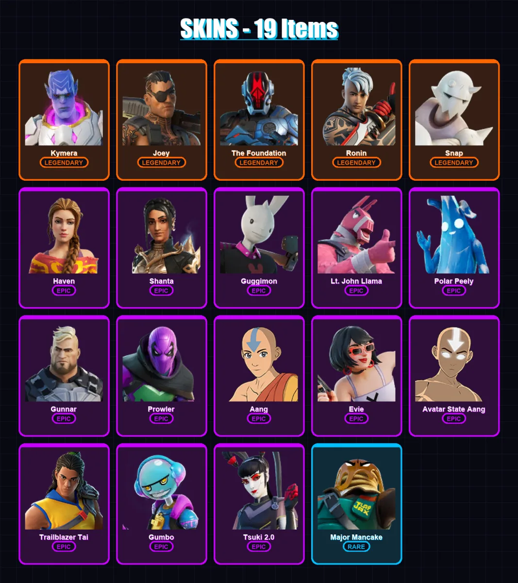 [PC/XBOX/PSN] | Kymera | Joey | The Foundation | Ronin | Snap | 19 skin | 29 pickaxe | 25 emote | 30 glider | Lv483
