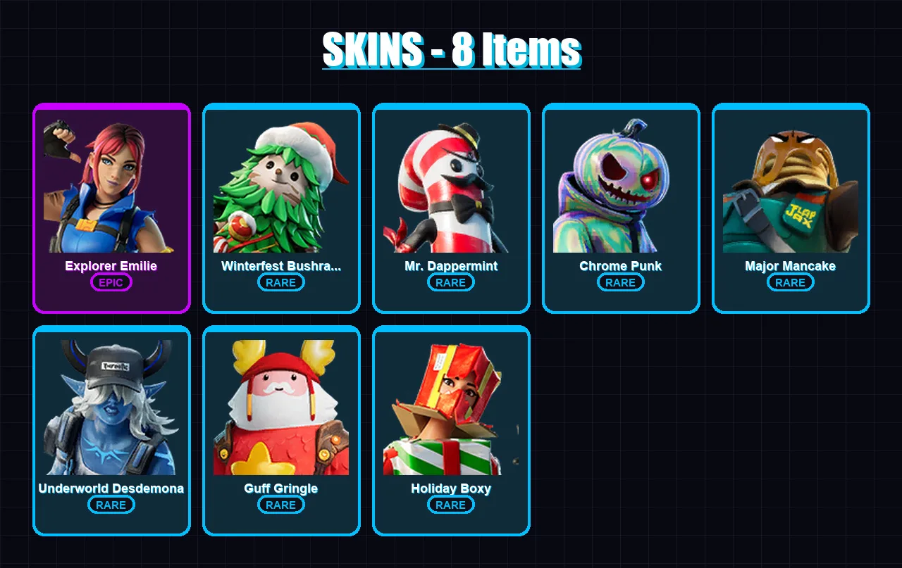 [PC/XBOX/PSN] | Explorer Emilie | Winterfest Bushranger | Mr. Dappermint | 8 skin | Lv579