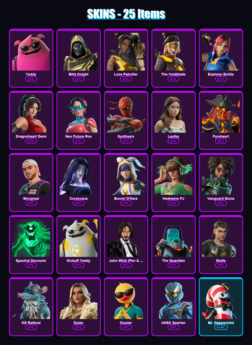 [PS4/PS5/XBOX/PC] | Yeddy | Blitz Knight | Luxe Patroller | The Voidblade | Explorer Emilie | 25 skin | 52 pickaxe | 29 emote | 37 glider | Lv1290
