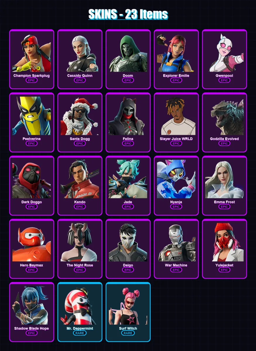 [PS4/PS5/XBOX/PC] | Champion Sparkplug | Cassidy Quinn | Doom | Explorer Emilie | Gwenpool | 23 skin | 36 pickaxe | 25 emote | 25 glider | Lv270 — Fortnite account