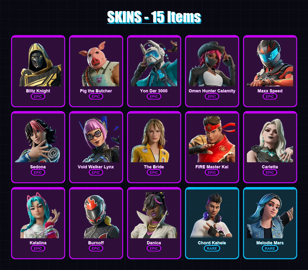 [PC/PSN] | Blitz Knight | Pig the Butcher | Yon Dar 3000 | Omen Hunter Calamity | Maxx Speed | 15 skin | 36 pickaxe | 14 emote | 23 glider | Lv183