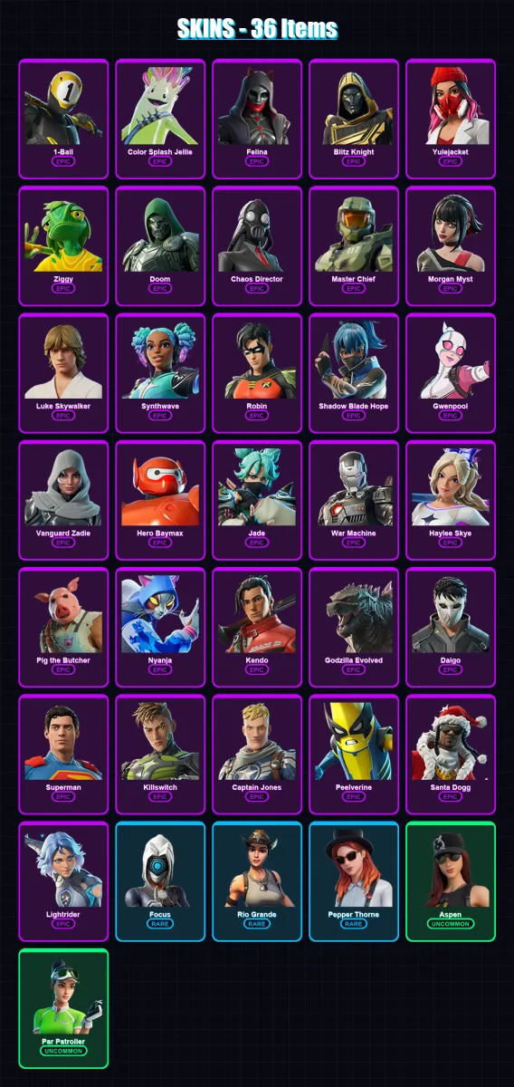 [SWITCH/XBOX/PSN/PC] | 1-Ball | Color Splash Jellie | Felina | Blitz Knight | Yulejacket | 36 skin | 75 pickaxe | 40 emote | 47 glider | Lv459 — Fortnite account