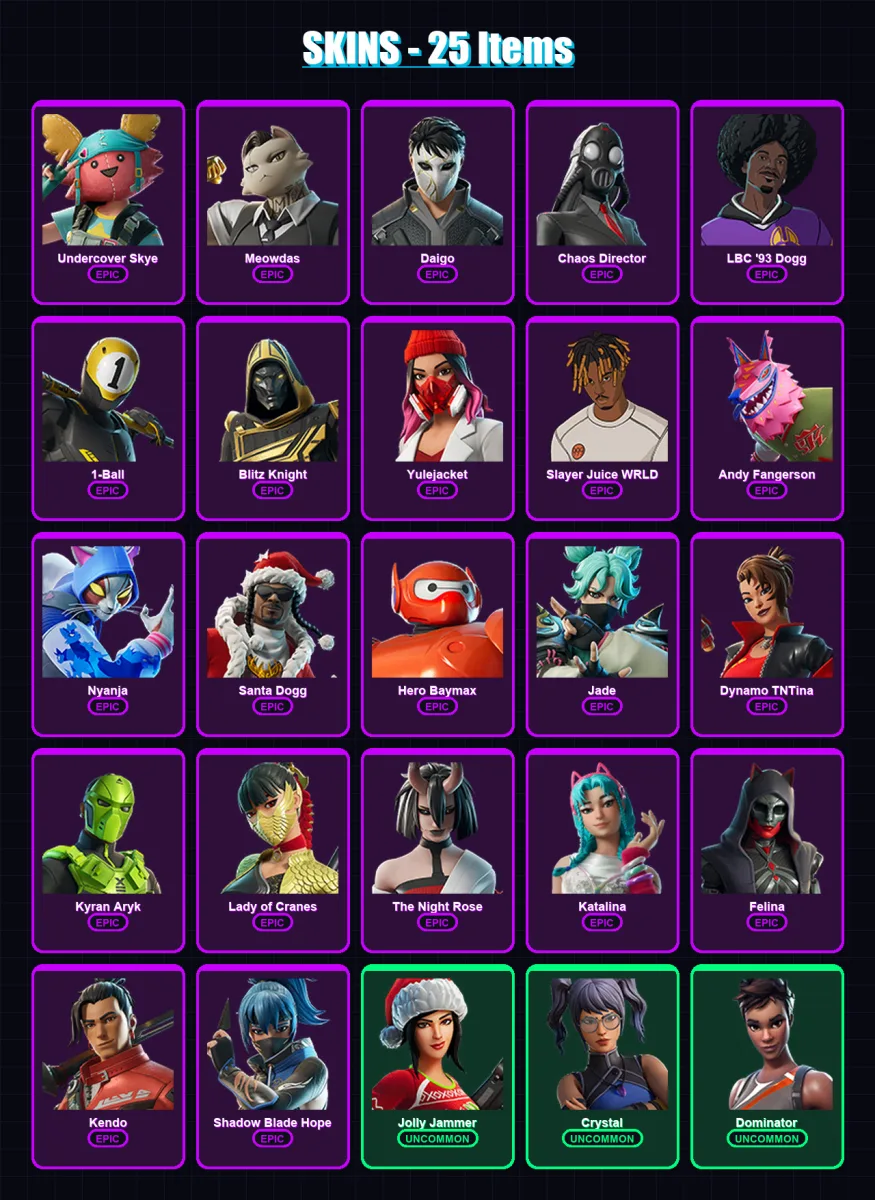 [PC/XBOX/PSN] | Undercover Skye | Meowdas | Daigo | Chaos Director | LBC '93 Dogg | 25 skin | 76 pickaxe | 28 emote | 44 glider | Lv718 — Fortnite account
