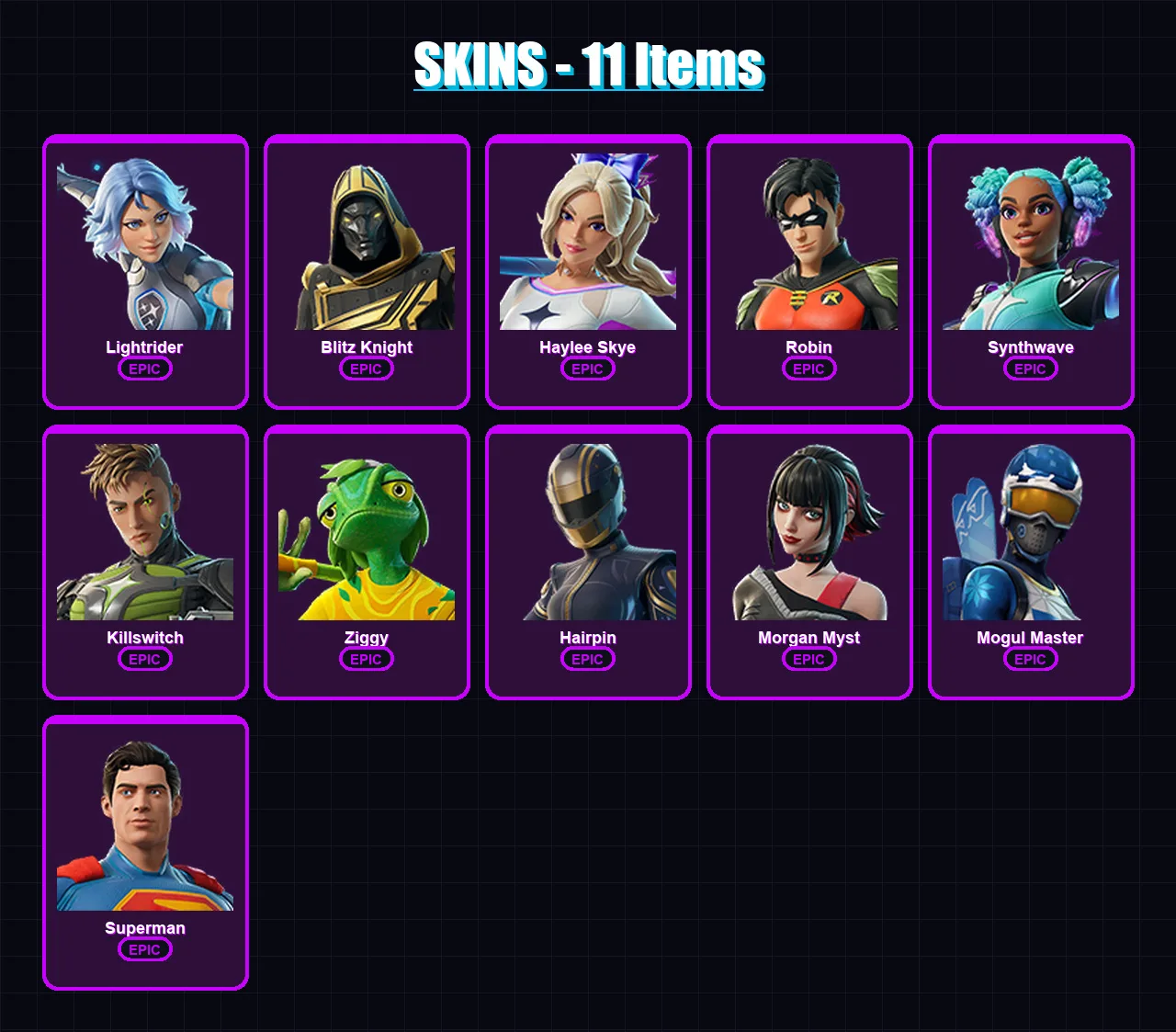[PC/XBOX/PSN] | Lightrider | Blitz Knight | Haylee Skye | Robin | Synthwave | 11 skin | 29 pickaxe | 16 emote | 21 glider | Lv545 — Fortnite account