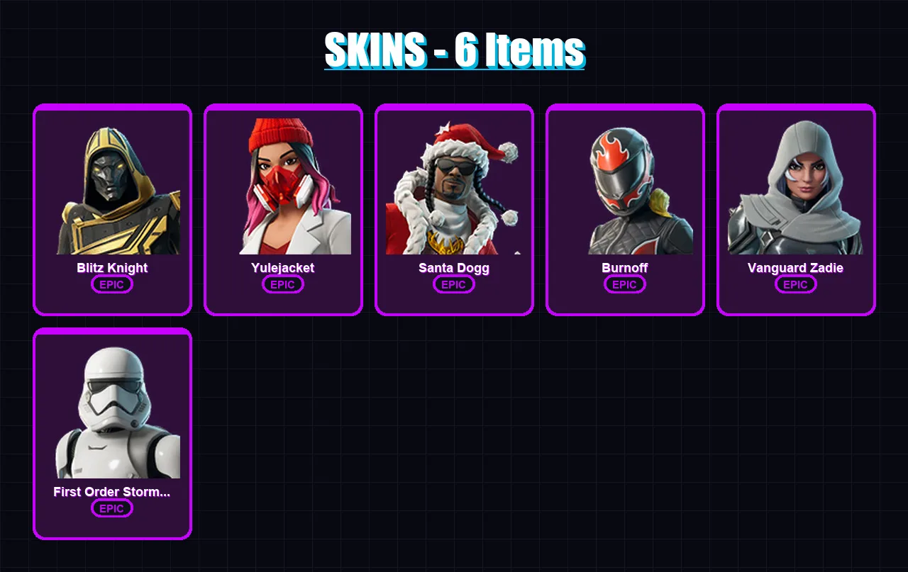 [SWITCH/PSN/PC] | Blitz Knight | Yulejacket | Santa Dogg | Burnoff | Vanguard Zadie | 6 skin | 32 pickaxe | 13 emote | 18 glider | Lv230