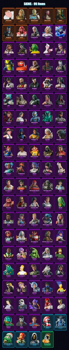 [PC/XBOX/PSN] | Peter Griffin | Zeus | Spectra Knight | Kado Thorne | Hades | 99 skin | 151 pickaxe | 106 emote | 114 glider | Lv1785