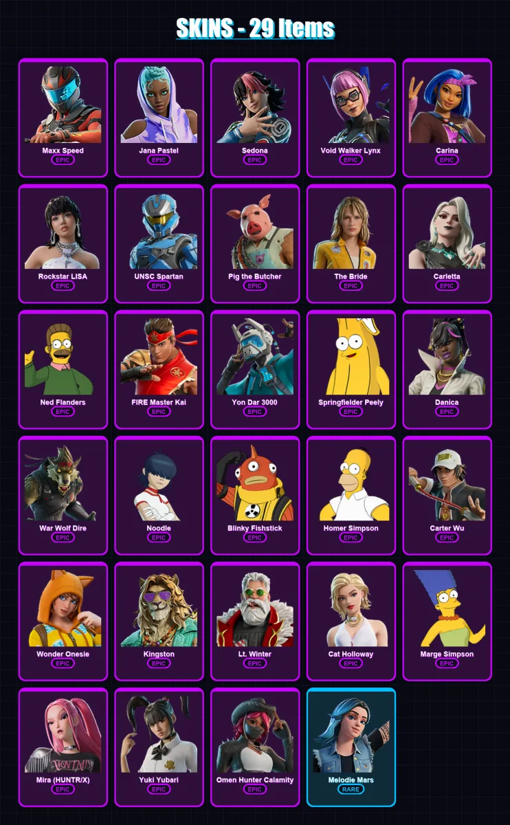 [PS4/PS5/PC] | Maxx Speed | Jana Pastel | Sedona | Void Walker Lynx | Carina | 29 skin | 45 pickaxe | 32 emote | 29 glider | Lv294 — Fortnite account