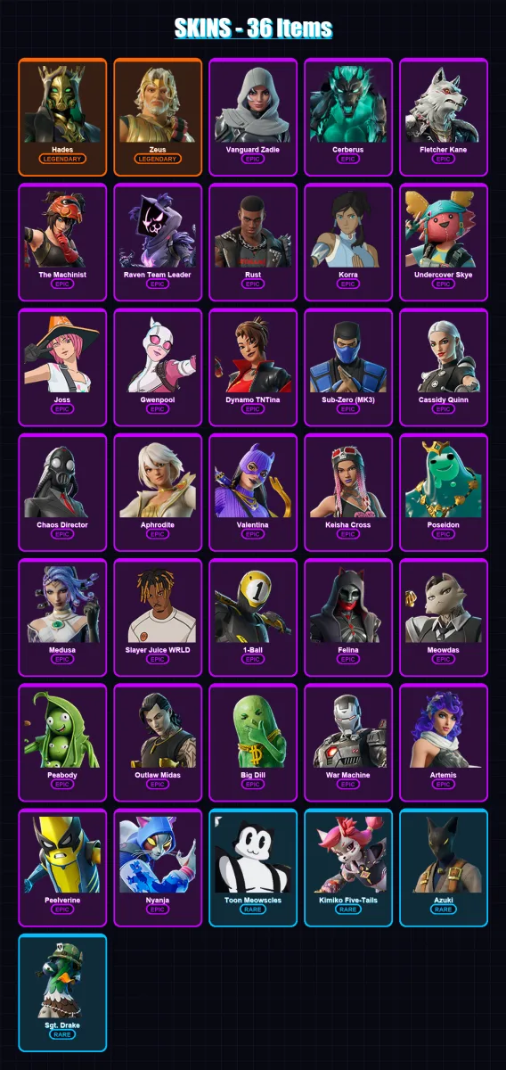 [PC/XBOX/PSN] | Hades | Zeus | Vanguard Zadie | Cerberus | Fletcher Kane | 36 skin | 51 pickaxe | 35 emote | 38 glider | Lv451 — Fortnite account