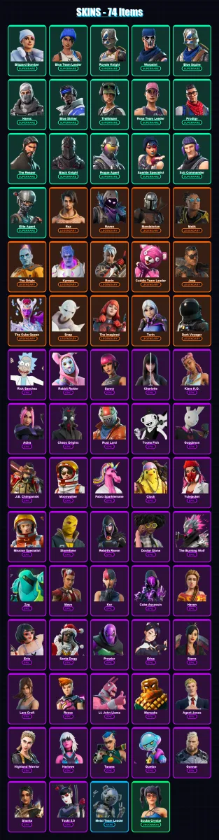 [PS4/PS5/XBOX/PC] | Blizzard Bomber | Blue Team Leader | Royale Knight | Warpaint | Blue Squire | 74 skin | 79 pickaxe | 53 emote | 70 glider | Lv84
