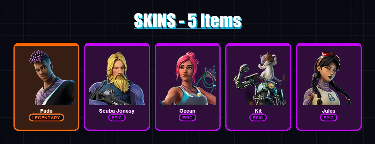 [PC/XBOX/PSN] | Fade | Scuba Jonesy | Ocean | Kit | Jules | 5 skin | 6 pickaxe | 8 emote | 13 glider | Lv161