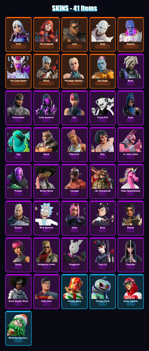 [PC/XBOX/PSN] | Torin | The Imagined | Joey | Snap | Kymera | 41 skin | 70 pickaxe | 38 emote | 67 glider | Lv1001