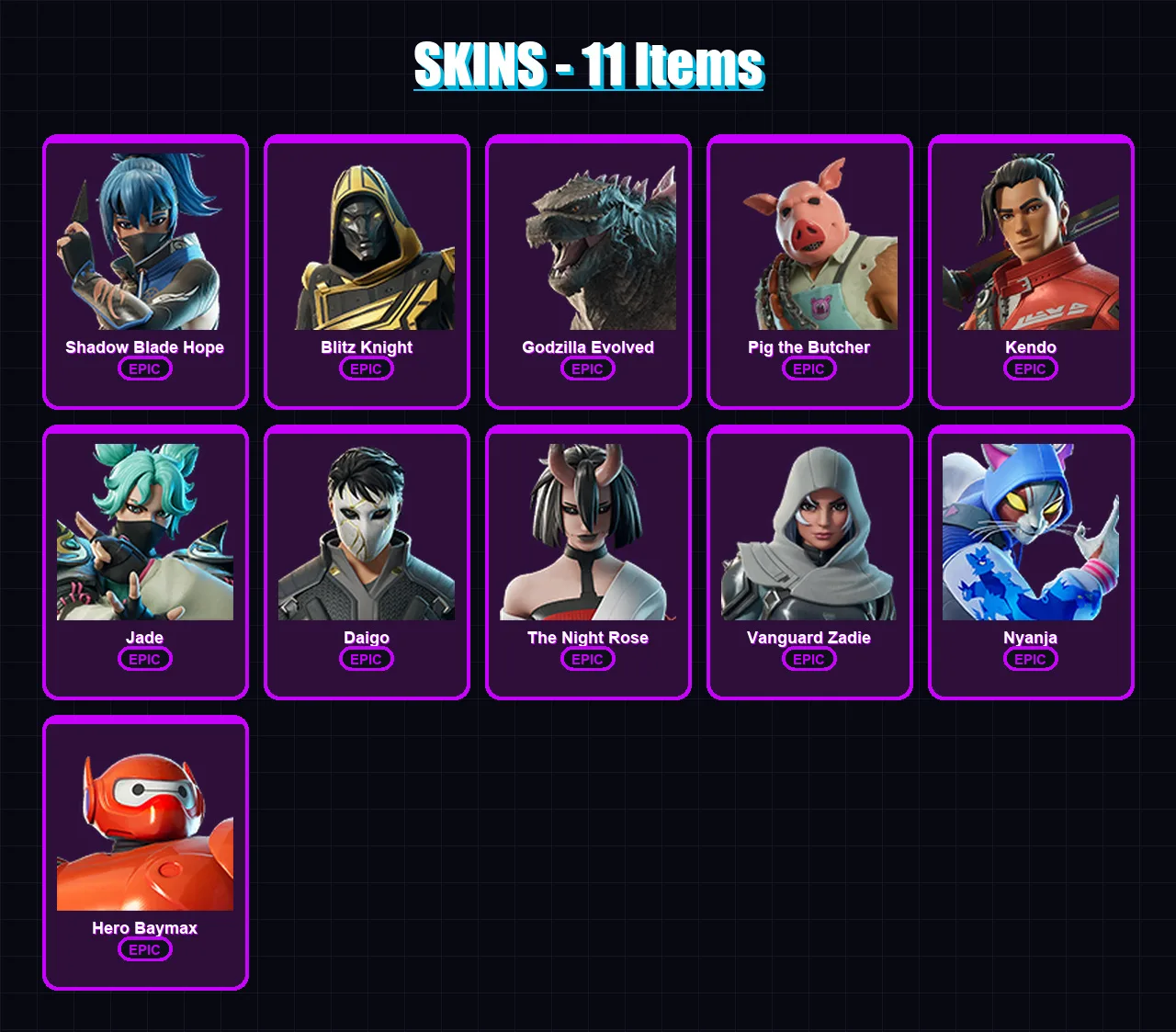 [PC/XBOX/PSN] | Shadow Blade Hope | Blitz Knight | Godzilla Evolved | Pig the Butcher | Kendo | 11 skin | 51 pickaxe | 24 emote | 34 glider | Lv489