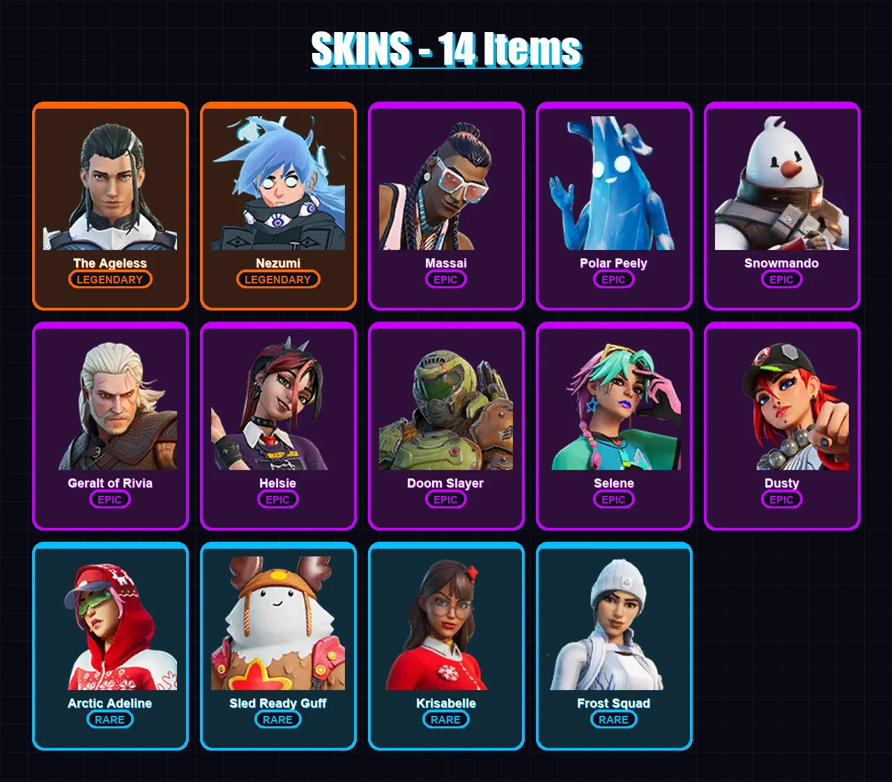 [PC/XBOX/PSN] | The Ageless | Nezumi | Massai | Polar Peely | Snowmando | 14 skin | 25 pickaxe | 20 emote | 31 glider | Lv307