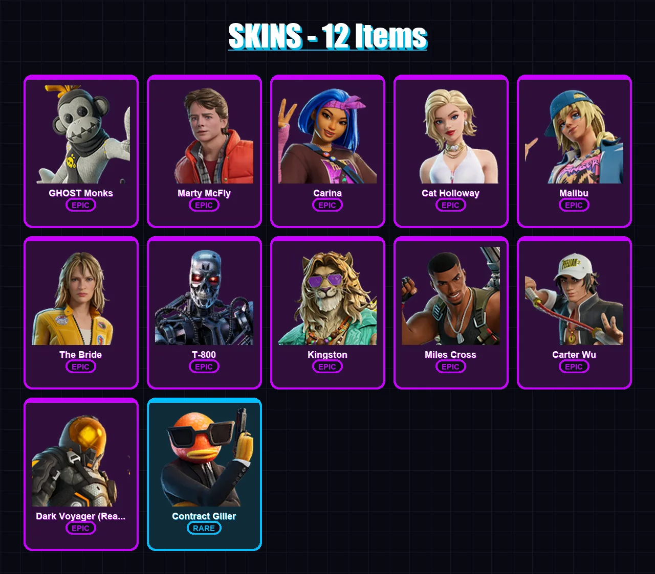 [PC/PSN] | GHOST Monks | Marty McFly | Carina | Cat Holloway | Malibu | 12 skin | 16 pickaxe | 16 emote | 17 glider | Lv112