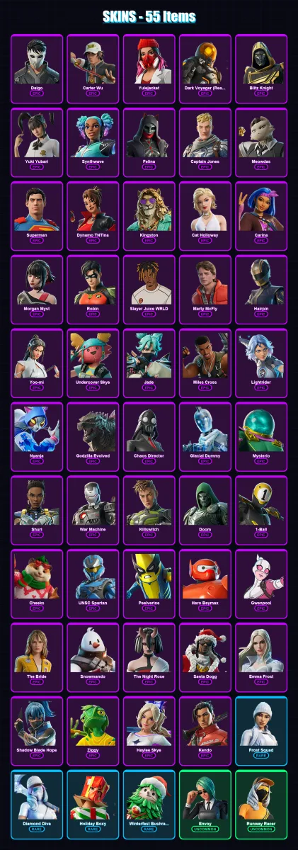 [PS4/PS5/PC] | Daigo | Carter Wu | Yulejacket | Dark Voyager (Reality Redacted) | Blitz Knight | 55 skin | 135 pickaxe | 81 emote | 95 glider | Lv17