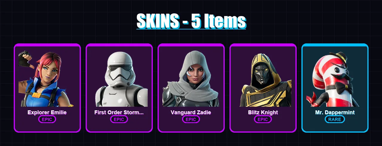 [PS4/PS5/XBOX/PC] | Explorer Emilie | First Order Stormtrooper | Vanguard Zadie | 5 skin | Lv212