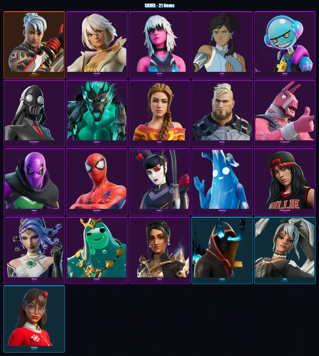 [PC/PSN] | Ronin | Aphrodite | Harlowe | Korra | Gumbo | 21 skin | 38 pickaxe | 25 emote | 33 glider | Lv398