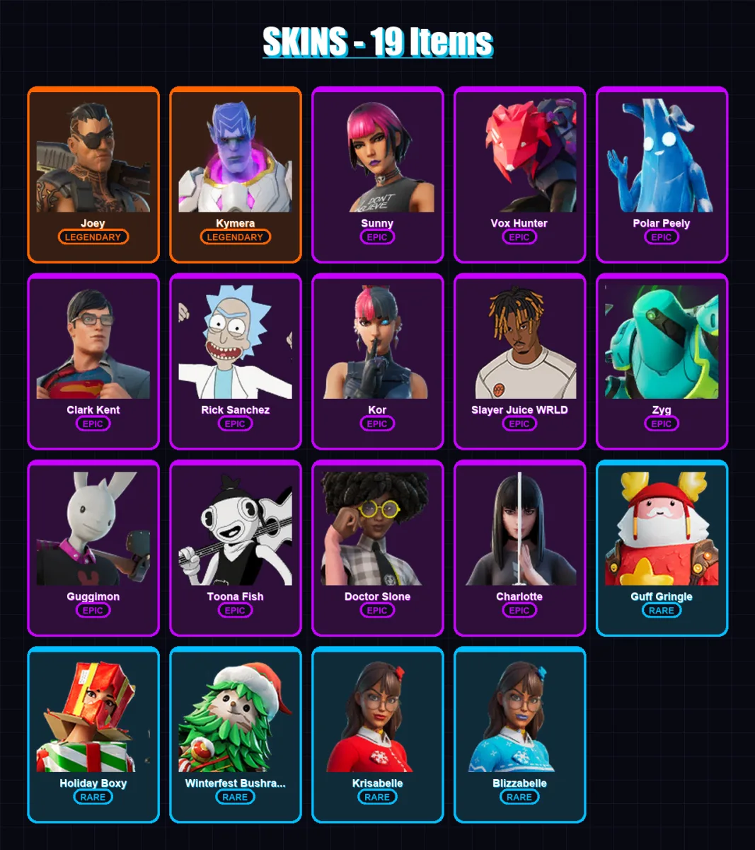 [PC/XBOX/PSN] | Joey | Kymera | Sunny | Vox Hunter | Polar Peely | 19 skin | 39 pickaxe | 39 emote | 42 glider | Lv762 — Fortnite account