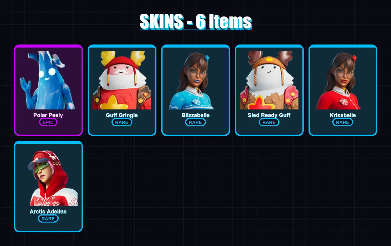 [PC/XBOX/PSN] | Polar Peely | Guff Gringle | Blizzabelle | Sled Ready Guff | Krisabelle | 6 skin | 11 pickaxe | 10 emote | 14 glider | Lv171