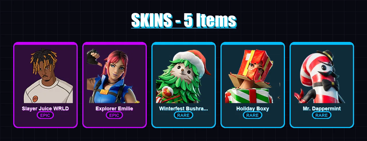 [PC/PSN] | Slayer Juice WRLD | Explorer Emilie | Winterfest Bushranger | 5 skin | Lv117