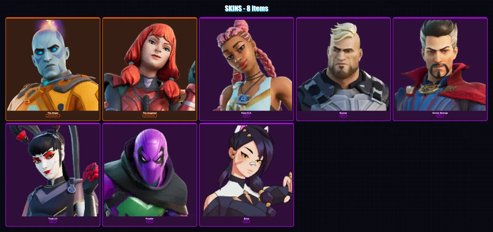 [PC/XBOX/PSN] | The Origin | The Imagined | Kiara K.O. | Gunnar | Doctor Strange | 8 skin | 9 pickaxe | 7 emote | 11 glider | Lv133