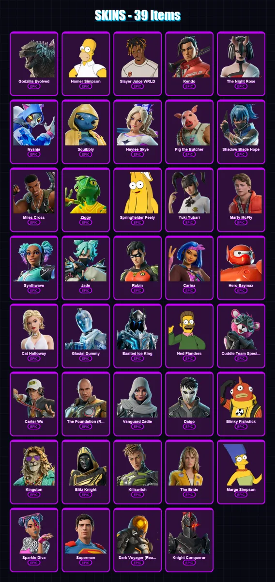 [PS4/PS5/XBOX/PC] | Godzilla Evolved | Homer Simpson | Slayer Juice WRLD | 39 skin | Lv686