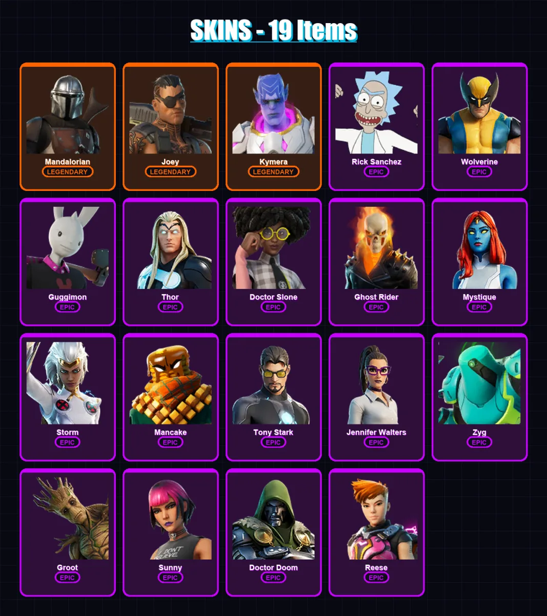 [SWITCH/XBOX/PSN/PC] | Mandalorian | Joey | Kymera | Rick Sanchez | Wolverine | 19 skin | 27 pickaxe | 15 emote | 29 glider | Lv485 — Fortnite account