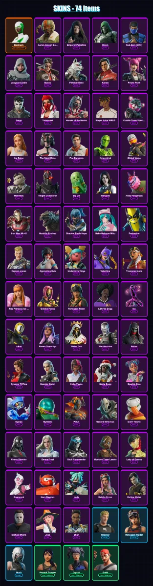 [PC/XBOX/PSN] | Backlash | Aerial Assault Bomber | Emperor Palpatine | Doom | Sub-Zero (MK3) | 74 skin | 90 pickaxe | 69 emote | 50 glider | Lv840 — Fortnite account