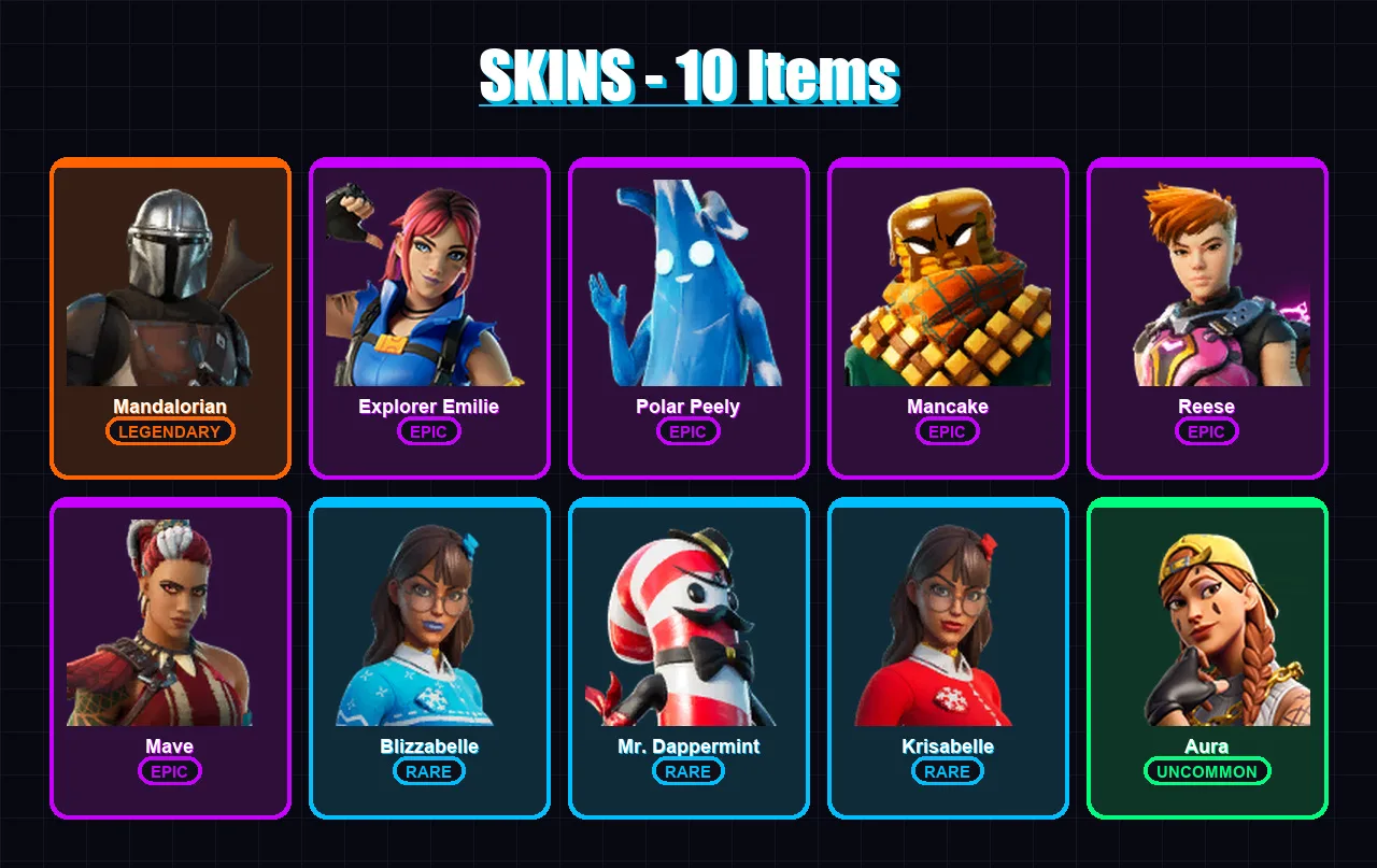 [PC/XBOX/PSN] | Mandalorian | Explorer Emilie | Polar Peely | Mancake | Reese | 10 skin | 15 pickaxe | 13 emote | 11 glider | Lv138