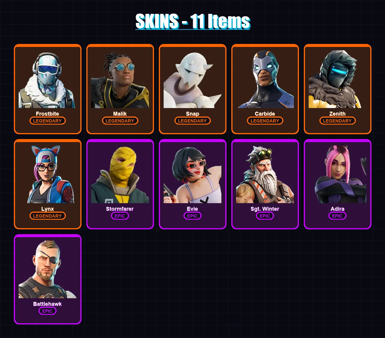 [PC/XBOX] | Frostbite | Malik | Snap | Carbide | Zenith | 11 skin | 33 pickaxe | 28 emote | 29 glider | Lv452 — Fortnite account