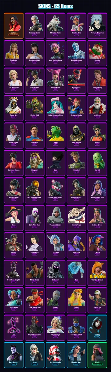 [PC/XBOX/PSN] | Joltara | Cassidy Quinn | Fletcher Kane | Sparkle Diva | Tomura Shigaraki | 65 skin | 89 pickaxe | 68 emote | 55 glider | Lv914